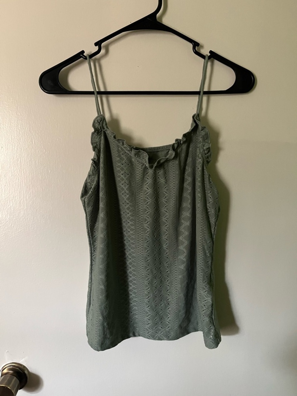 Olive Green Eyelet Spaghetti Strap Tank Top